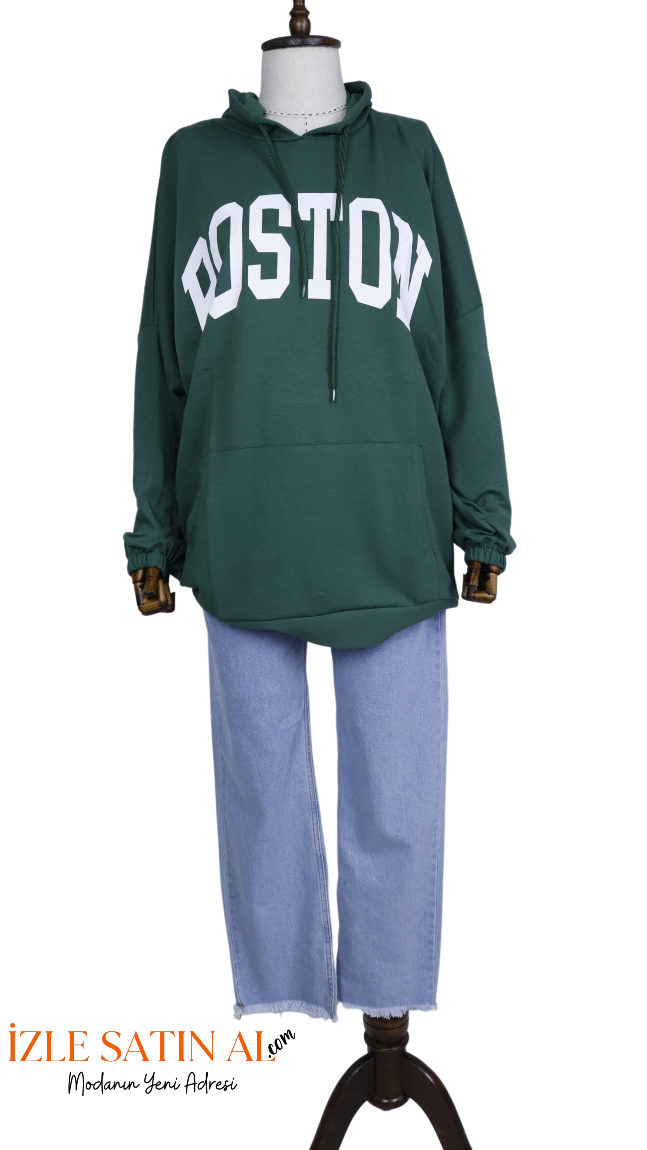 Boston Yazılı İki İplik Sweatshirt